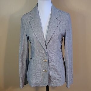 PART TWO Classic Blue & White 'Railroad' Stripe Pattern Cotton Blazer